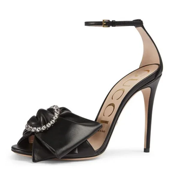 GUCCI Black Nappa Charlotte Lambskin Sandals, Black Size 40 with Box - Picture 11 of 17